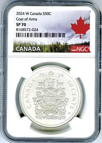 2024 W S50C CANADA 1 OZ SILVER NGC SP70 COAT OF ARMS QUEEN ELIZABETH III REIGN