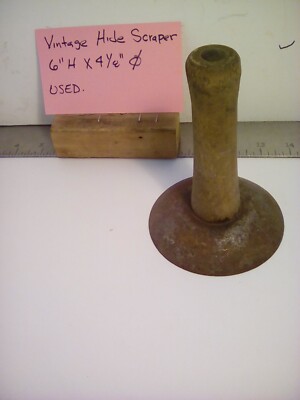 1 EA. VINTAGE HOG HIDE SCRAPING TOOL.  6  TALL X 4.125  DIAMETER, WOOD HANDLE.
