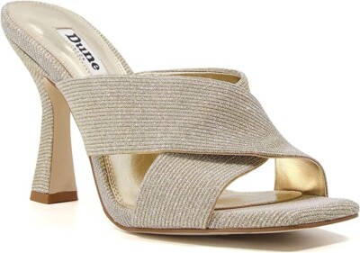Dune Damen Frauen MELOW Cross-Strap Pantolette gold Stoff 4/37 SMALL FIT WIE 3