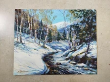 painting picture snow landscape signed art for living room oil paints on panel