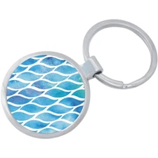 Blue Wavy Pattern Keychain - Includes 1.25 Inch Loop for Keys or Backpack
