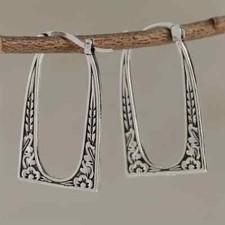 Vintage Women Floral Engraved Hoop Earrings Women Silver Plated Ethnic Retro New