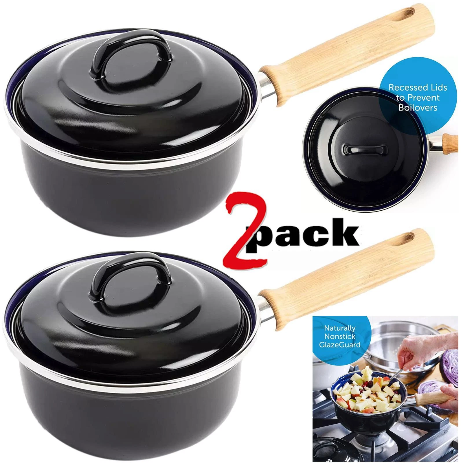 2 Pack Non Stick Saucepan Cookware Set Stainless Steel Cooking Pot With Lids
Opens in a new window o