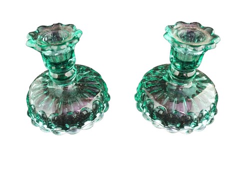 Vintage Fenton Hobnail Green Glass Candle Stick Holder Holds  display picture 1