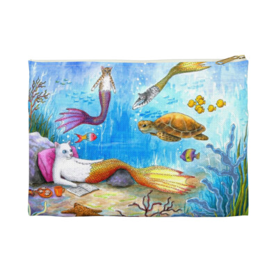 Accessory Pouch Cosmetic Bag Cat Mermaid 31 ocean sea turtle art by L.Dumas