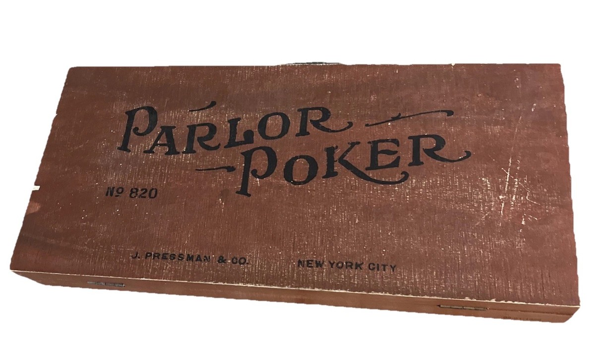 J Pressman Parlor Poker Set No. 820 in Wood w/ Chips/Cards/Dealer