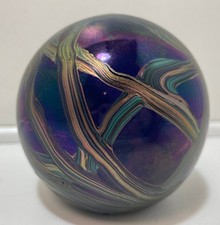Glass Art Paperweight Multicoloured Swirls Signed Decorative
