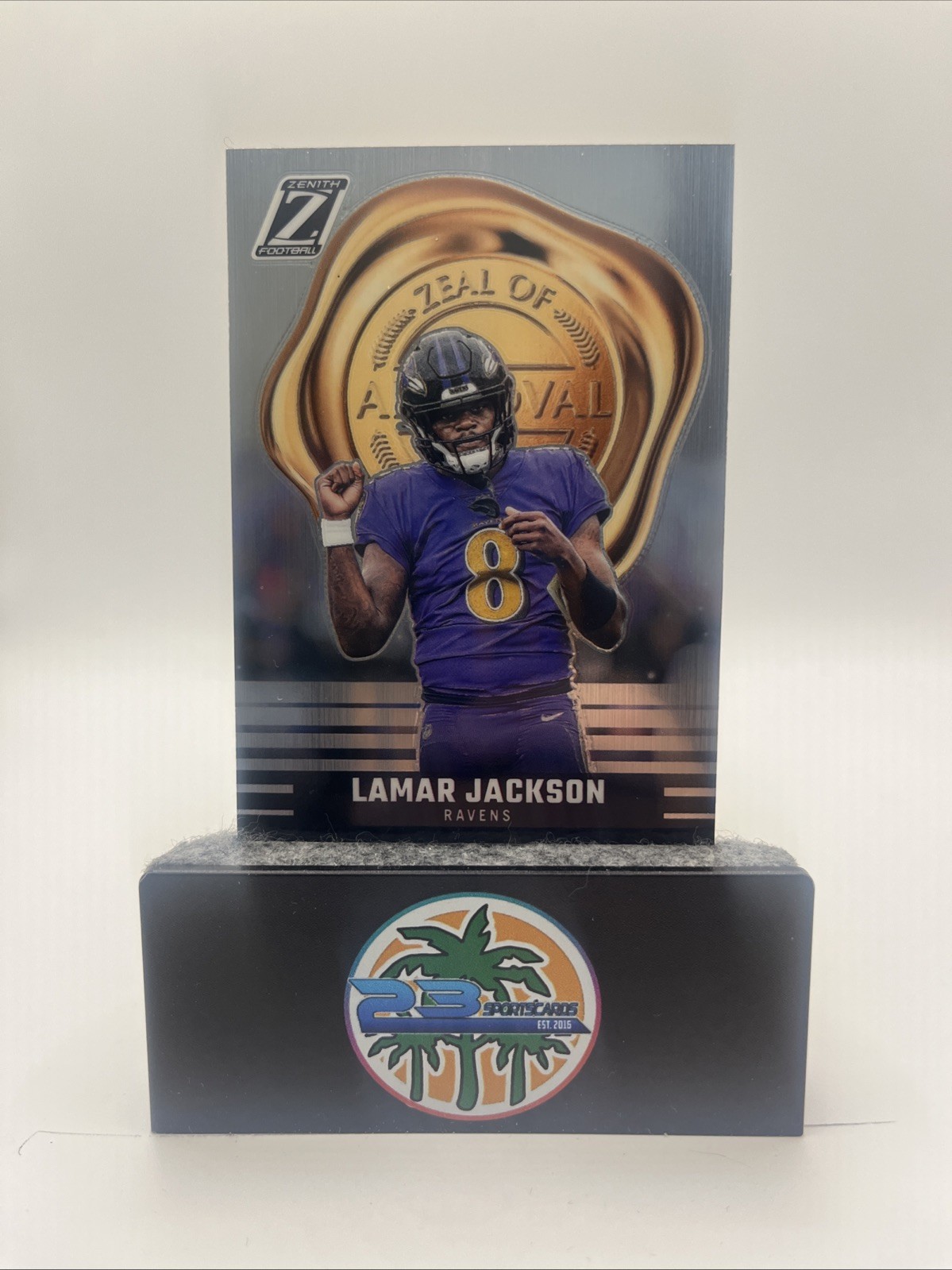 LAMAR JACKSON 2023 Panini Zenith Football Zeal of Approval #5 Baltimore Ravens