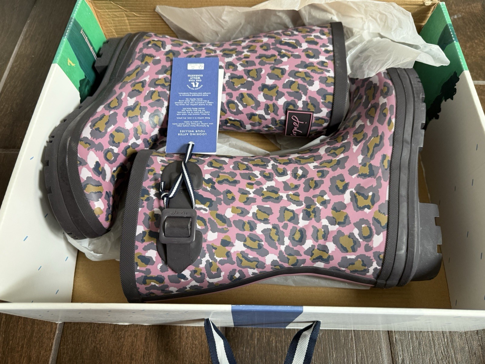 Joules Molly Welly Pink Leopard Waterproof Buckle Rain Boots Women's Size 9 image 4