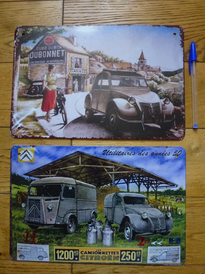 2 plaques métal tôle Citroën 2CV type H Solex décoration garage atelier - Photo 1/4