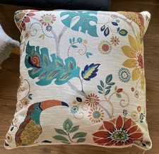 Throw Pillow Tropical Toucan Floral Feather Filled 20" Square Removable Cover