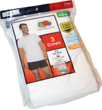Fruit of the Loom Men's White 3-Pk Crew Neck Ts T-Shirt - Small 34-36"