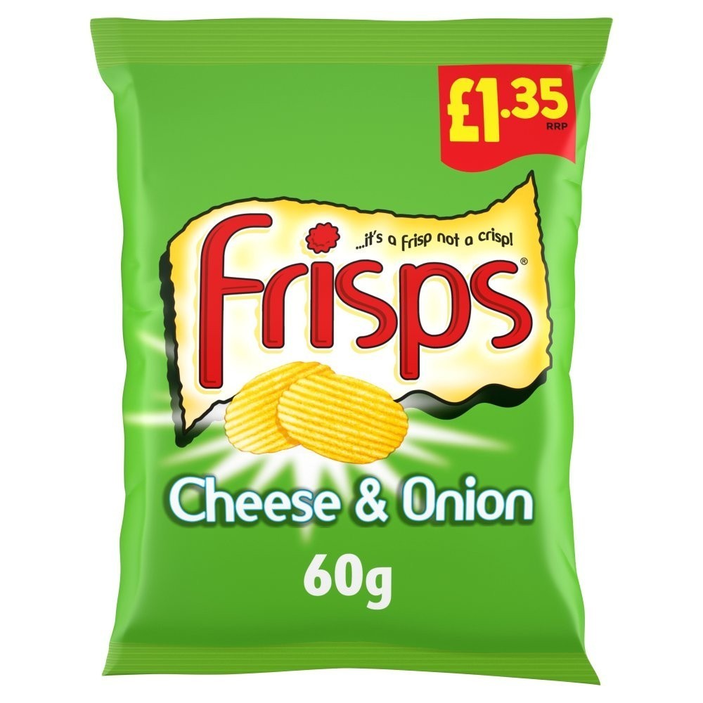 Full Box of 16 Bags 60g Frisps Cheese and Onion Flavour Snacks Crisps