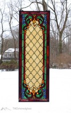 12.25" x 36" Tiffany Style stained glass window panel Jeweled glass panel, HF44