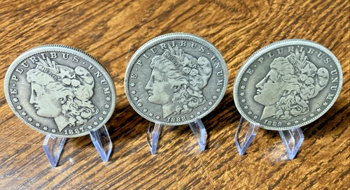 Lot Of 3 Nice Circulated U.S. Morgan Silver Dollars $1, 1887-O, 1888-O, 1889-O