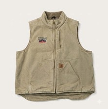 Carhartt Mens XL Sandstone Sherpa Lined Vest Tan Khaki Workwear Logo V33 266