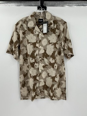 ONLY & SONS Revere Collar Shirt with A Blurred Floral Print In Brown. Size M