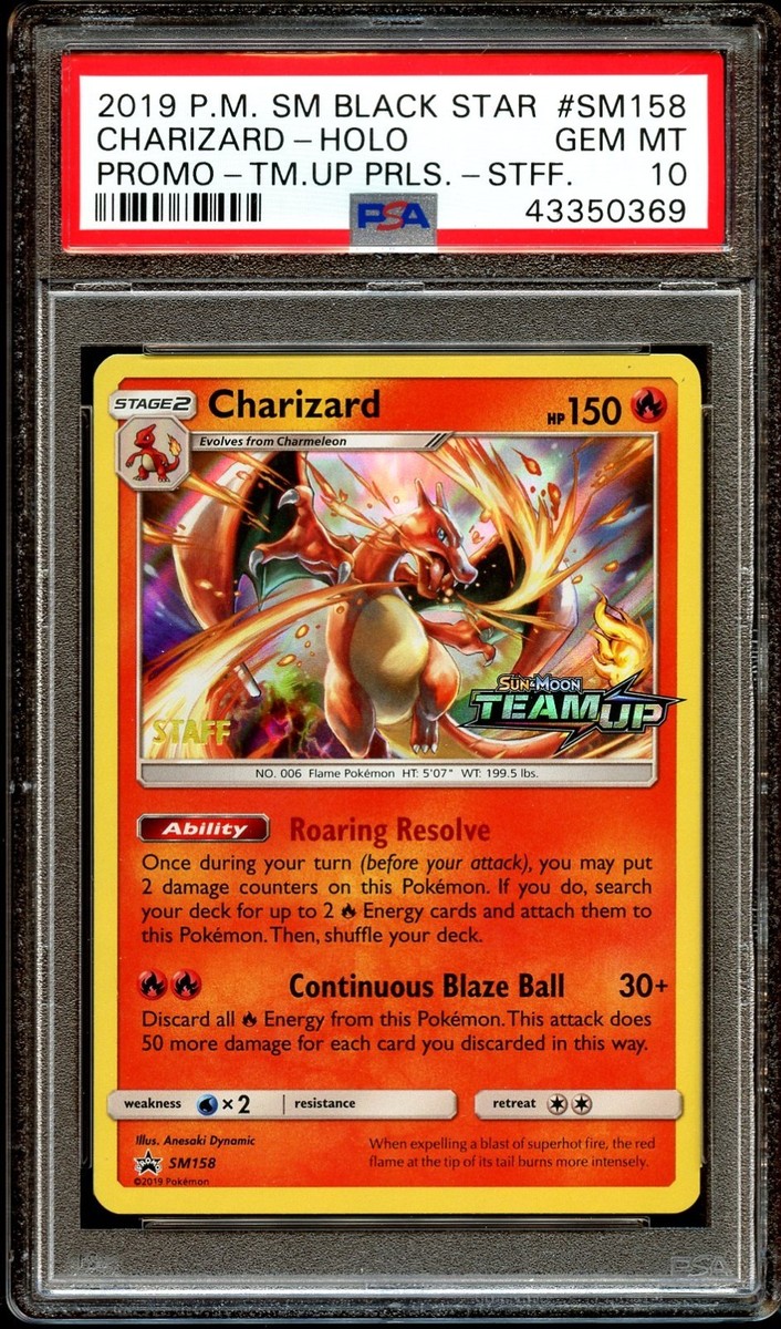 PSA 10 GEM MINT Charizard SM158 PreRelease STAFF Team Up PROMO