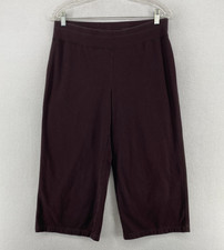 EILEEN FISHER Pants M Stretch Cotton Jersey Wide Cropped Pull On Brown USA