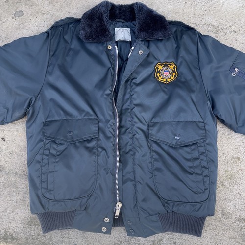 Middlesex Naval US Coast Guard Auxiliary Bomber Jacket Size L Navy Blue