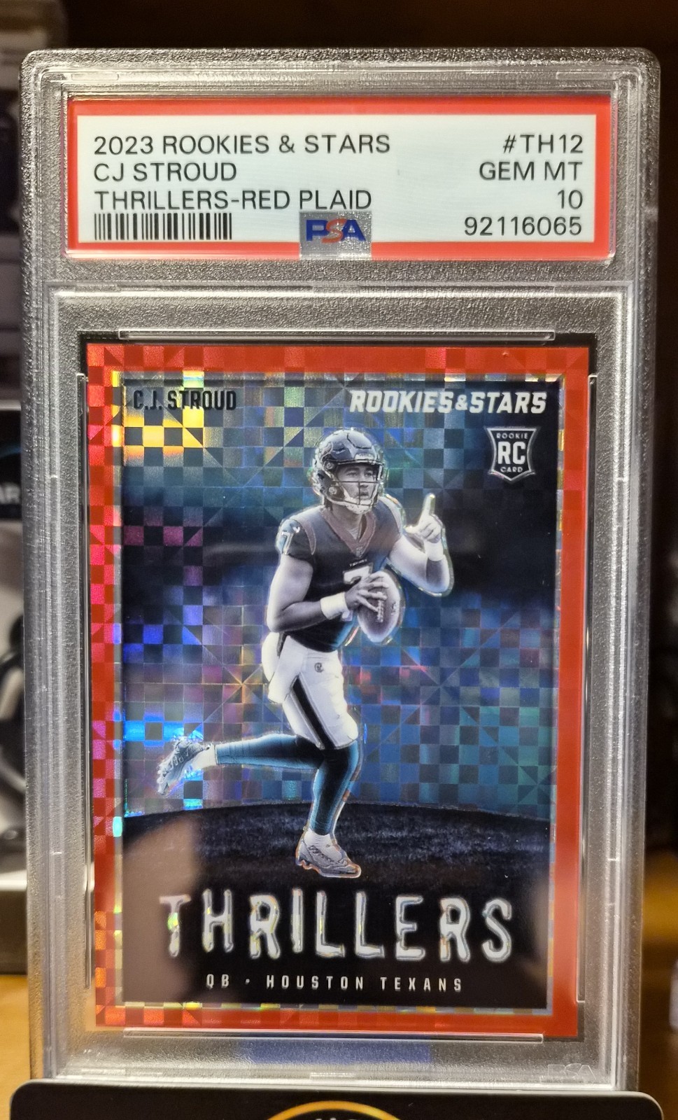 2023 Rookies & Stars - Thrillers C.J. Stroud #TH-12 Red Plaid Prizm (RC) PSA 10