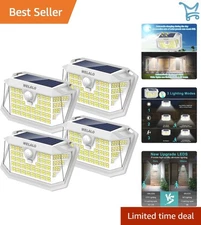 Solar Motion Sensor Wall Lights 4 Pack Waterproof White LED Outdoor Security
