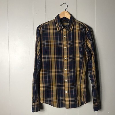 BANANA REPUBLIC YELLOW PLAID UNTUCKED SLIM FIT BUTTON DOWN SHIRT MENS SIZE SMALL