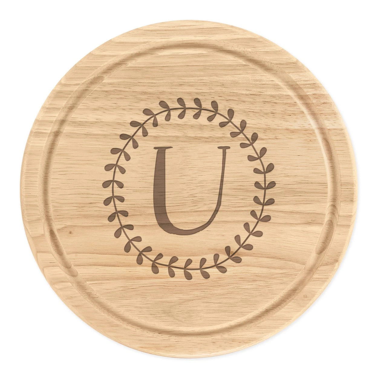 Letter U Floral Wreath Alphabet Round Chopping Cheese Board Flowers
