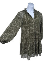 Lark + Grey green dress floral tiered cottage ruffle sheer ptp 21in garden party
