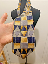 Vintage Y2K Silk Tie Blue & Gold Made In USA Geometric