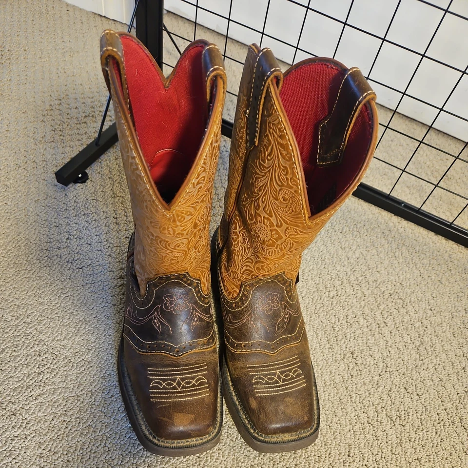 Botas de Vaquera Justin Gypsy Starlina Cosidas Floral Cuero Repujado GY9530 TALLA 9B Foto 2 de 4