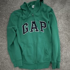 Gap Men's L Green Solid Full Zip Hoodie Sweatshirt Logo Pockets Hooded