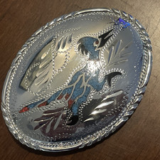 Roadrunner Southwestern Native Turquoise Chip Inlay RARE Belt Buckle by SSI