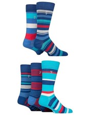 Image of Farah Mens 5 Pack Bamboo Socks Navy/Cobalt Stripe