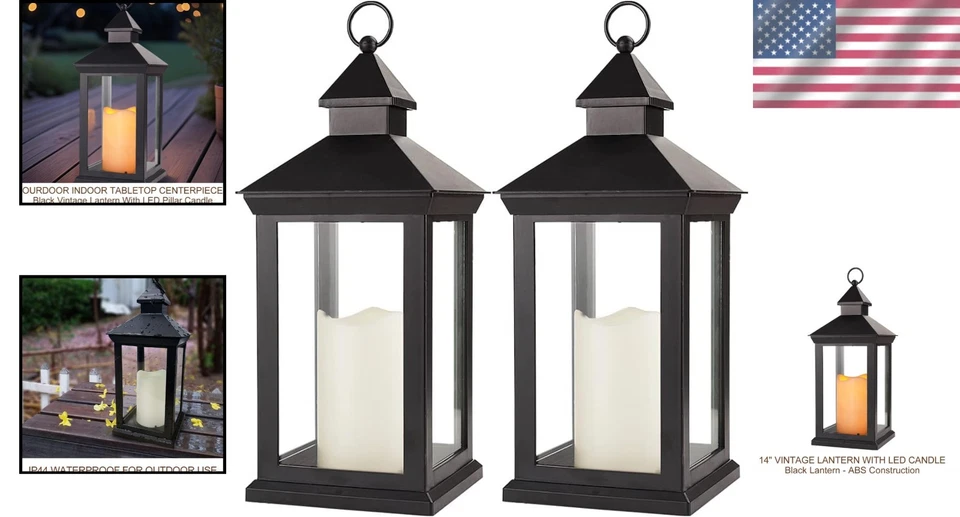 Waterproof 2-Pack 14" Decorative Lanterns - Safe LED Candlelight Experience - Image 2 of 4
