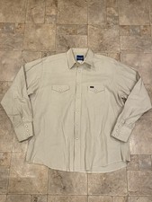 Vtg Wrangler Men's XL Khaki Tan Western Rancher Brush Popper Pearl Snap Shirt
