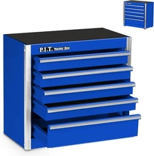 P.I.T. Mini Blue Tool Box, Portable 5-Drawer Micro Roll Cab Steel Stackable T...