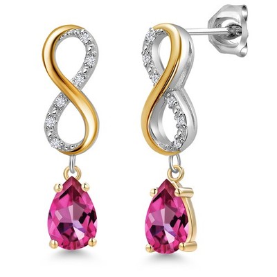 925 Silver and 10K Yellow Gold Pure Pink Mystic Topaz and Lab Grown Diamond
