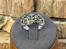 Vintage Sterling Silver w/Green Peridot Gemstones Cluster Band Ring sz 6--131.26