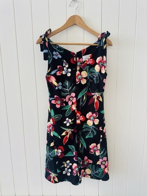Veronika Maine Playsuit Romper Size 6 Black Floral Tie Shoulder V Neck