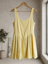 Silence + Noise Sleeveless Mini Dress M Yellow Solid Scoop Neck Basque Waist