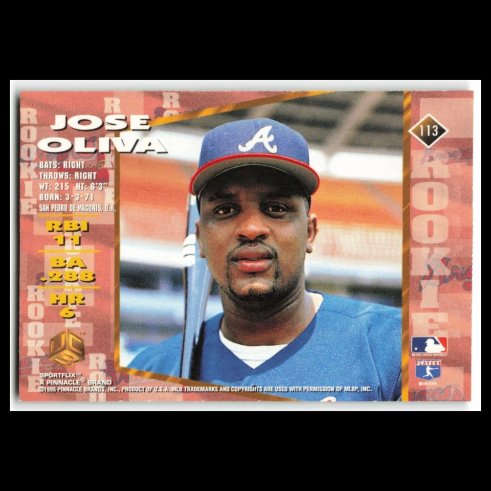 Jose Oliva Rookie #113 1995 Sportflix UC3 Atlanta Braves Baseball Card MLB NM - Image 2 of 3
