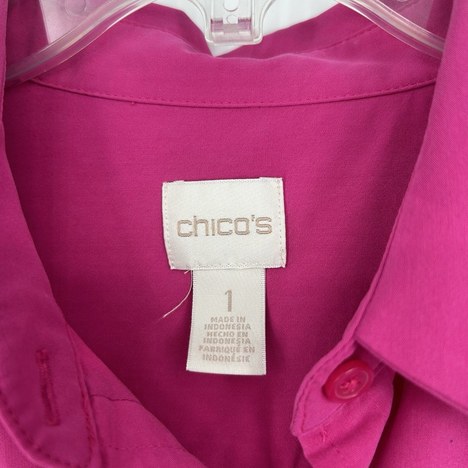 Chicos Silky Soft Camp Shirt Pink Button Up Shirt Cuffed Sleeves Modal