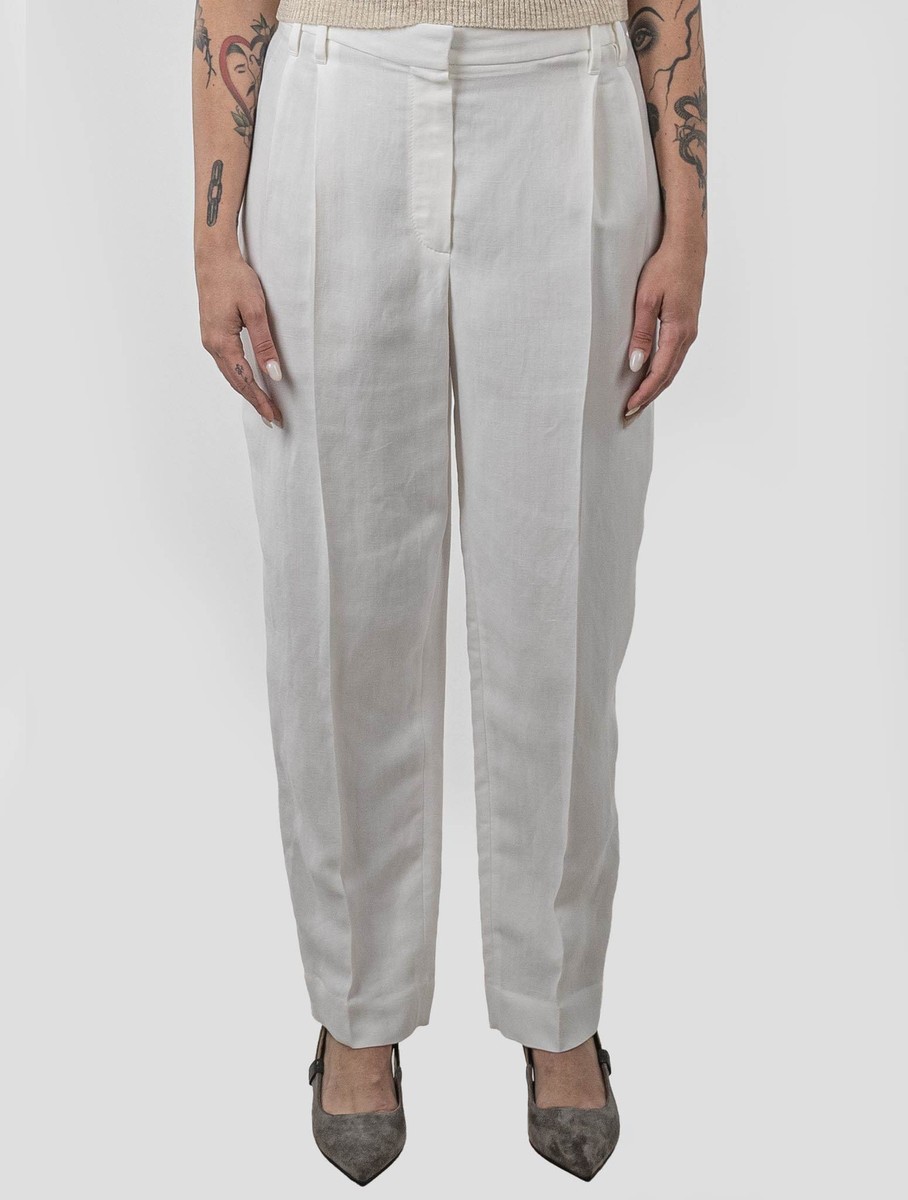 Brunello Cucinelli White Viscose Linen Pants Women | eBay