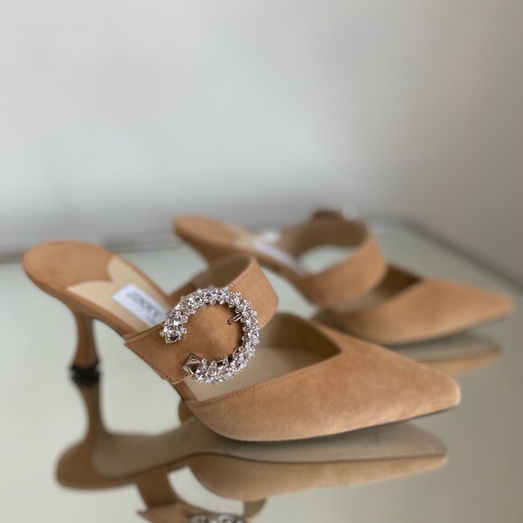 クリスタル★Jimmy Choo MARTA 90 スエード ミュール マラカイト クリスタル☆Jimmy Choo MARTA 90 スエード ミュール マラカイト