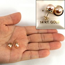 14k AAA 7 mm High Luster Natural Pink Cultured Pearl Encircle Stud Earrings