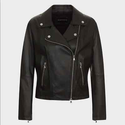 Armani Black Lambskin Nappa Leather Biker Moto Jacket-40 | eBay