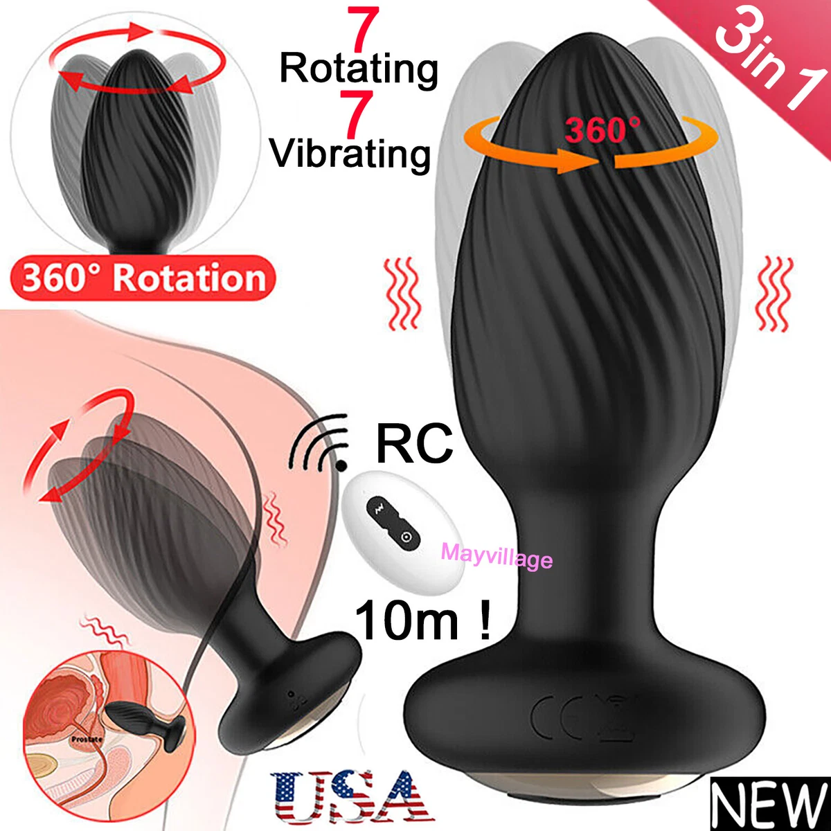 Rotating Anal Plug Dildo Male Prostate Massager Vibrator Sex Toys for Men  Women | eBay