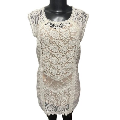 XS Champagne & Strawberry Lace Mini Dress Buttons Lined Ivory Nude Lining |  eBay