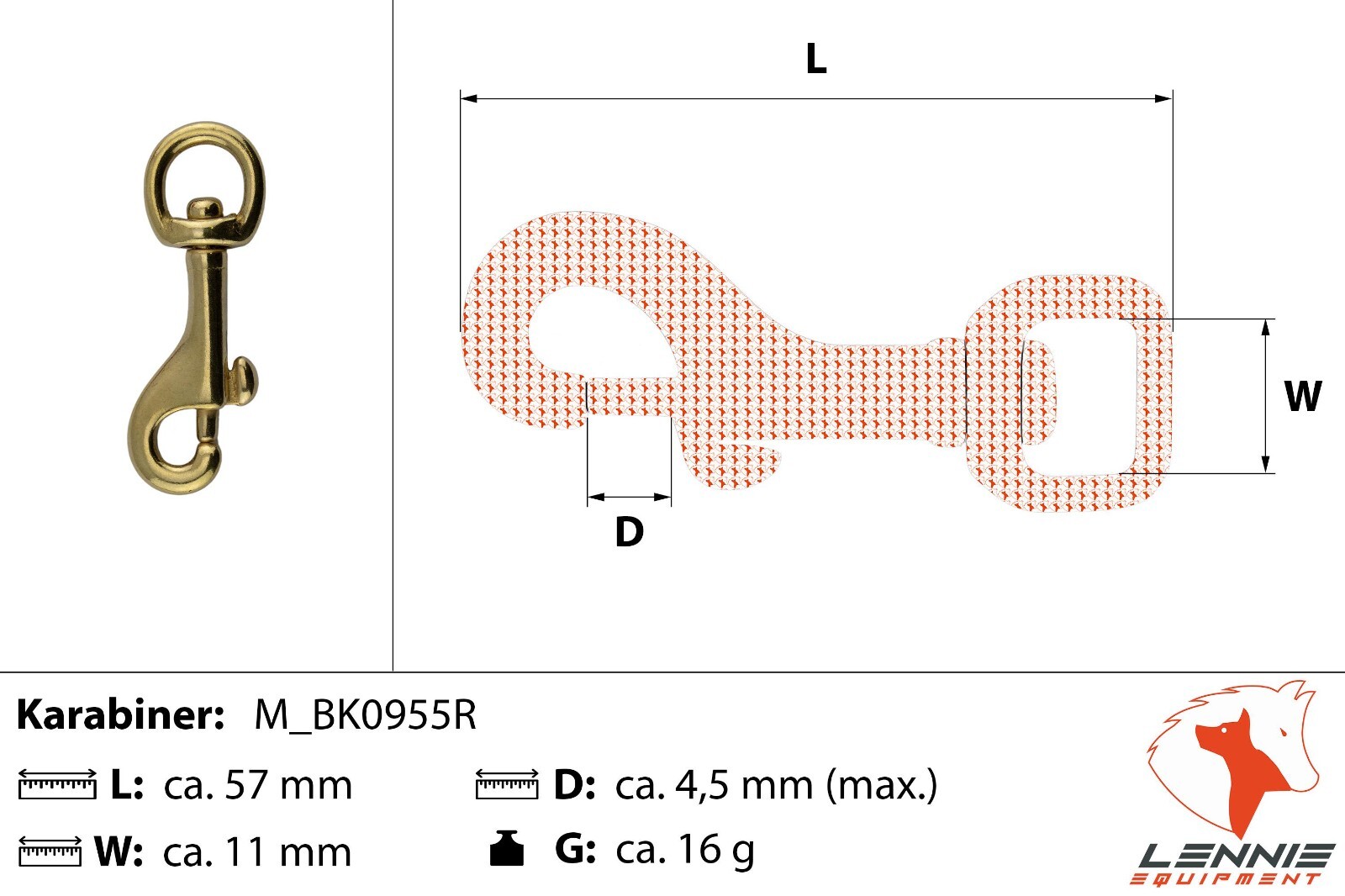 Bolzenkarabiner 59x15mm Messing - 15mm Durchlass - 1 Stück